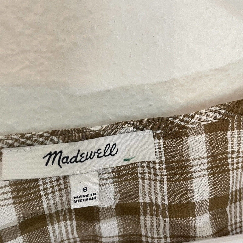 NEW Madewell Women's Westover Top Sandown Plaid Brown Size 8 Long Sleeve Neutral - Picture 8 of 13